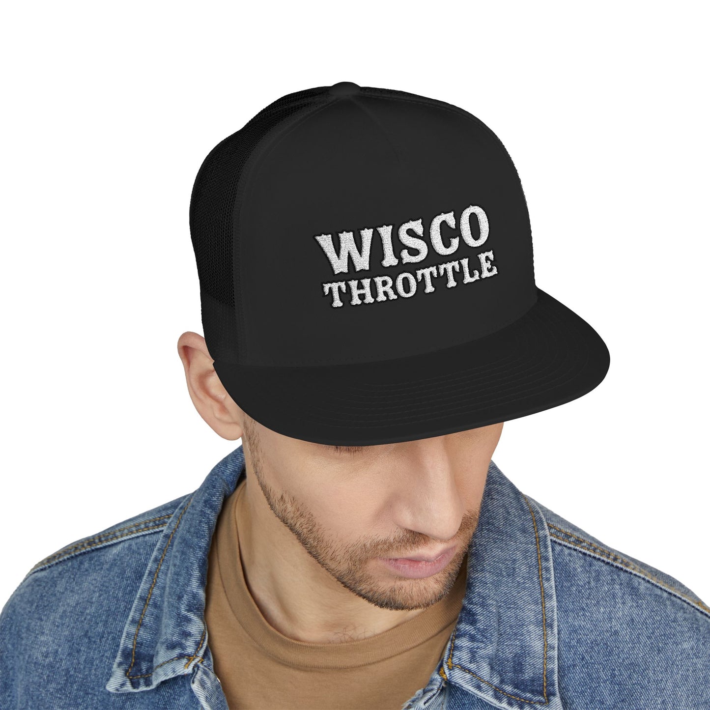 Wisco Throttle Embroidered Flat Bill Cap