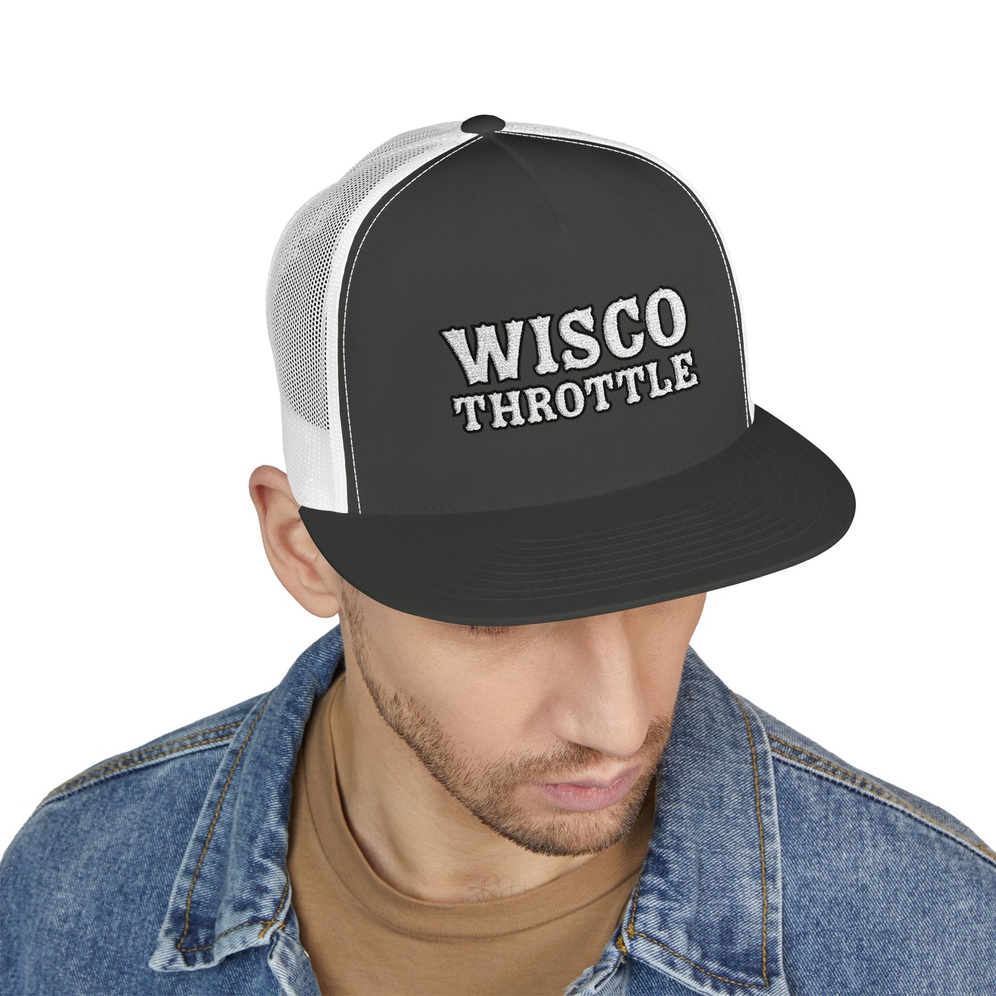 Wisco Throttle Embroidered Flat Bill Cap