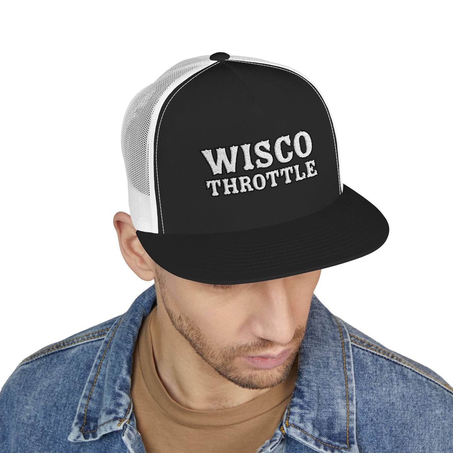 Wisco Throttle Embroidered Flat Bill Cap