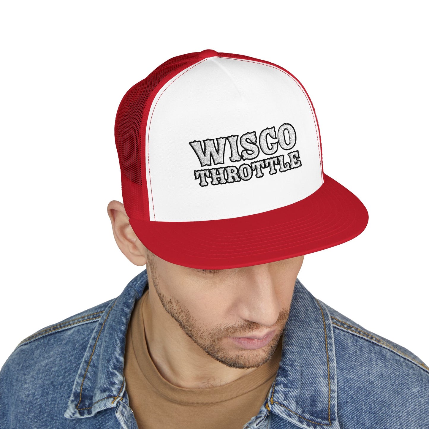 Wisco Throttle Embroidered Flat Bill Cap