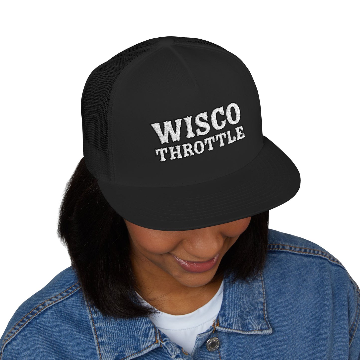 Wisco Throttle Embroidered Flat Bill Cap